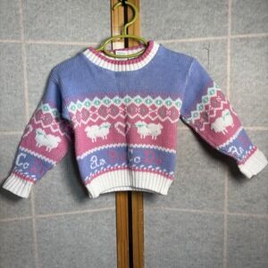 Vintage Park Bench Kids Sweater 24M Pastel Sheep ABC Acrylic 2T Pink‎ Retro